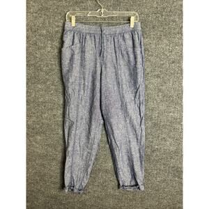 Old Navy Womens Pull On Pants Size XS Blue Chambray Linen Blend Cropped Beachy